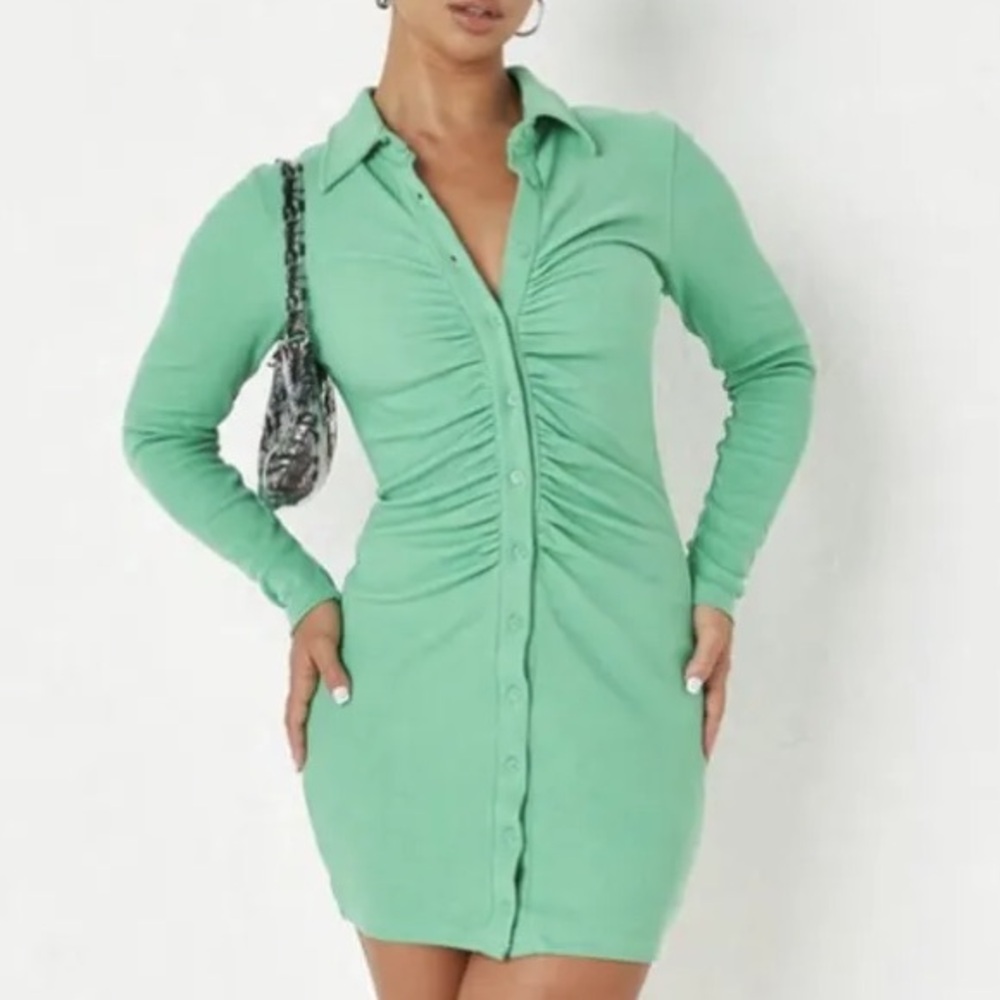 Missguided Green Button Down Mini Dress